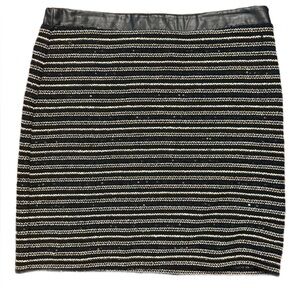 Sanctuary Black Silver Gold White Metallic Sequin Stripe Vegan Leather Skirt